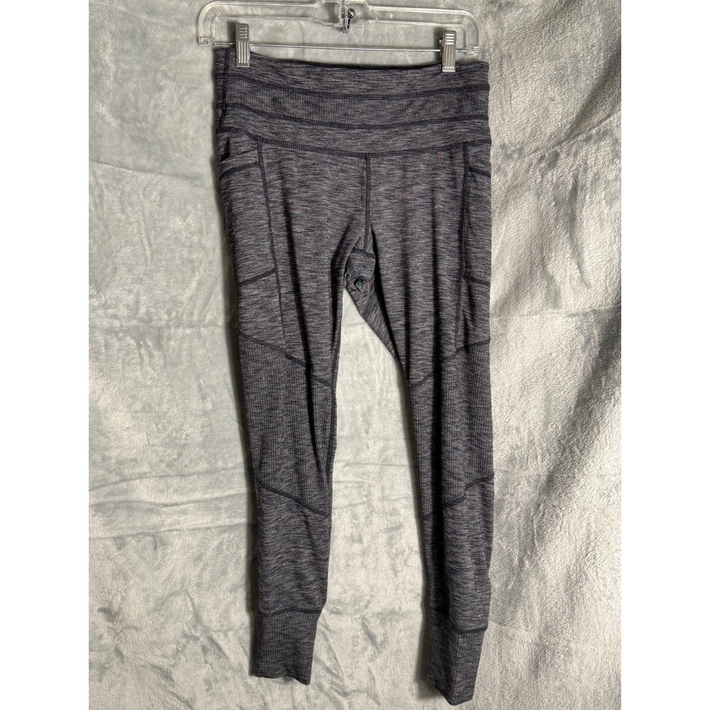 Athleta Womens Gray Space Dye High Rise Pocket Leggings MP Petite Ribbed Cuff